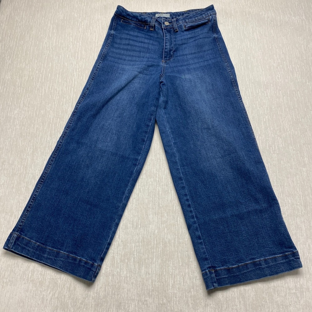 OAT New York Crop Wide Leg Jeans Womens 6/28 Blue Denim Cotton Stretch Low Rise